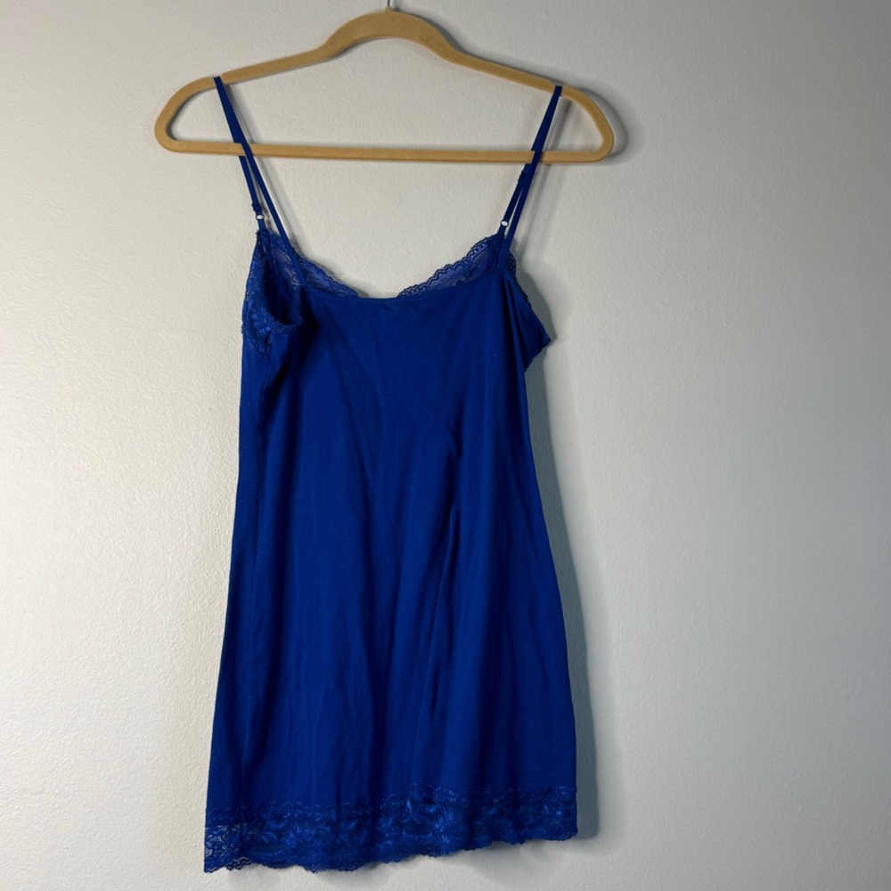 Royal Blue Lace Trim Chemise Tank Top Camisole Adjustable Straps Spaghetti Long - Picture 2 of 4